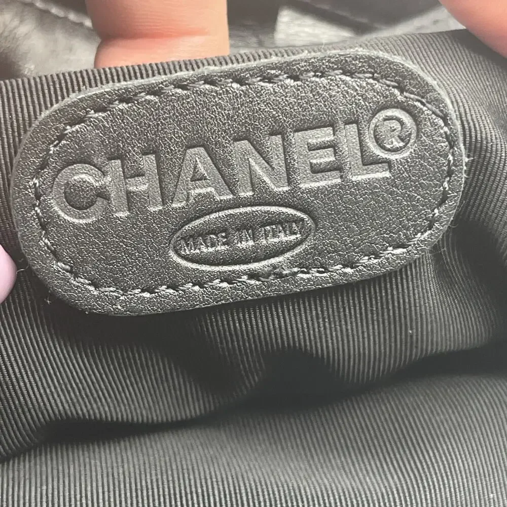 Late 1990s Vintage Chanel Smooth Black Leather Tote Bag Double Shoulder Handles
